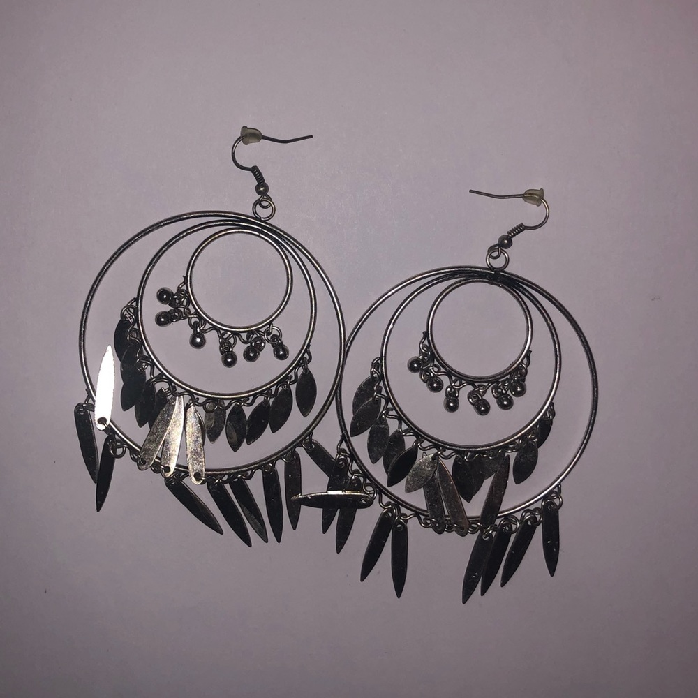Jewelry: Layered Silver Hoop Earrings with Fringe